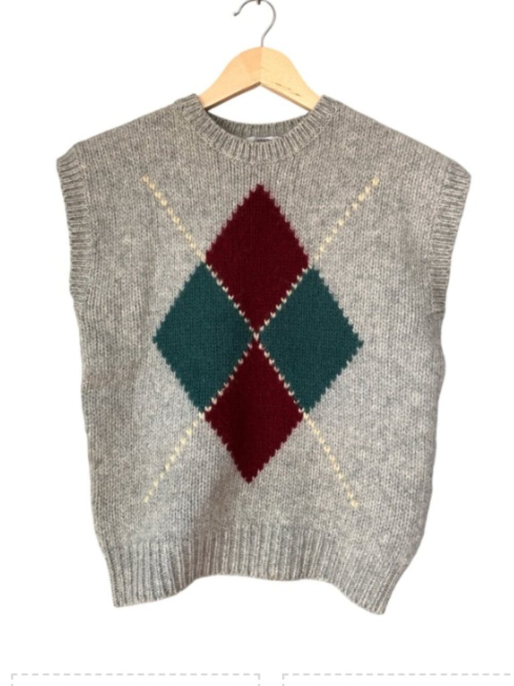 Vintage Cambridge Dry Goods Gray Argyle Wool Sweater Vest Women’s Medium - Picture 7 of 8